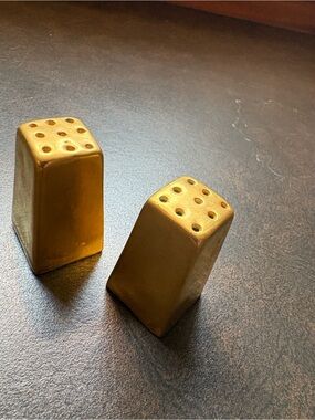 Hollywood Regency ~ Vintage Mini 1.75” Gold Salt & Pepper Shakers